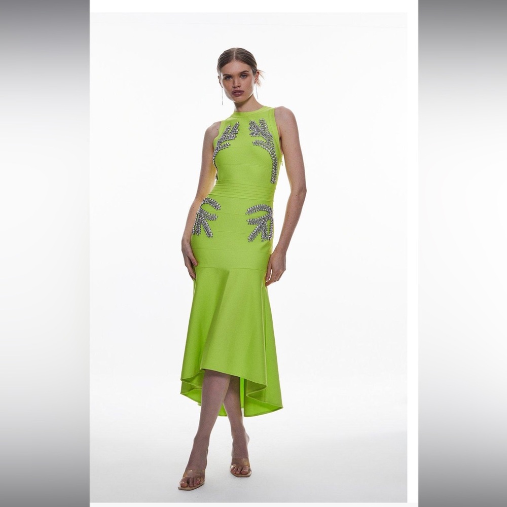 Karen Millen Embellished High Low Hem Midi Bandage Dress